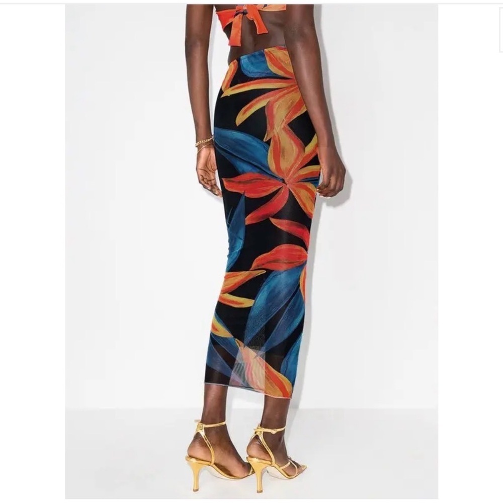 Louisa Ballou Floral Print Mesh Maxi Sheer Skirt Beach Resort Vacay Women’s XS - Picture 2 of 12